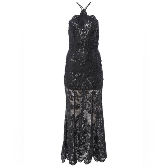 Sexy Black sequin dramatic sheer pattern black tie special occasion prom sz Med - Picture 6 of 11